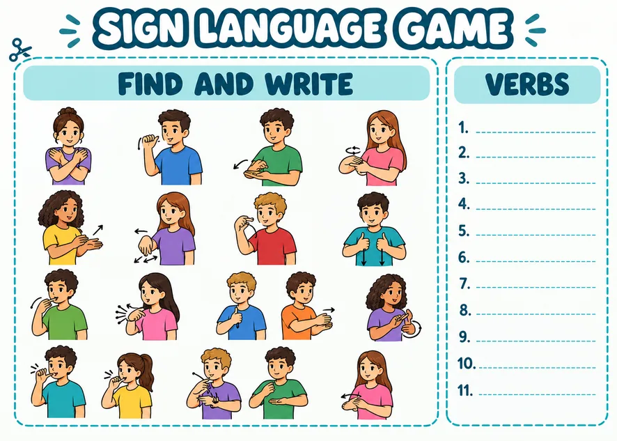 Signs Game activity sheet